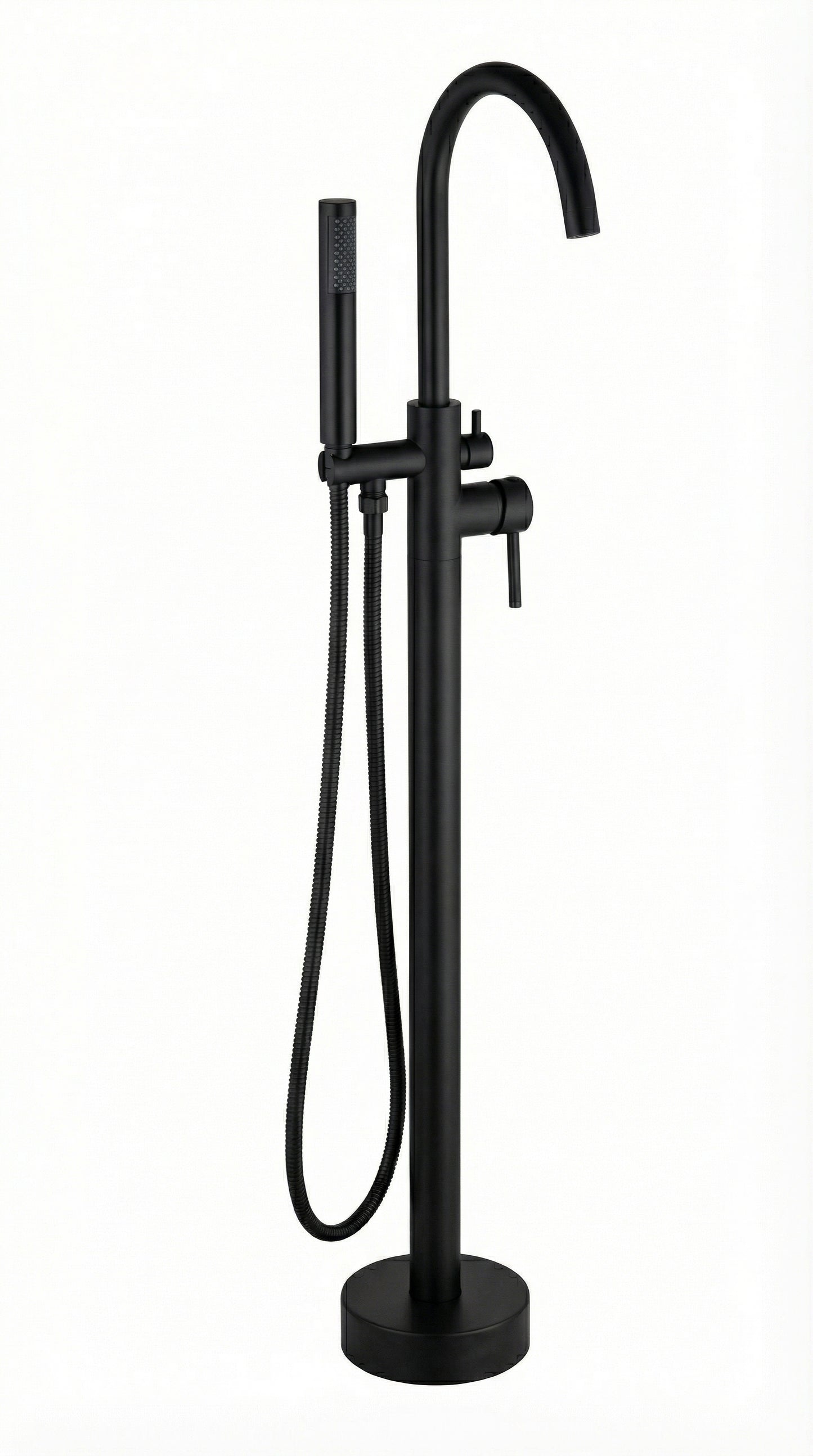 Grifo De Piso Cuello Cisne Mezclador Monocontrol Con Soporte Y Teleducha Acabado Dorado Brillante En Material Bronce Para Tina O Bañera Incluye Tornillos De Fijación Y Par De Acoples Flexometálicos