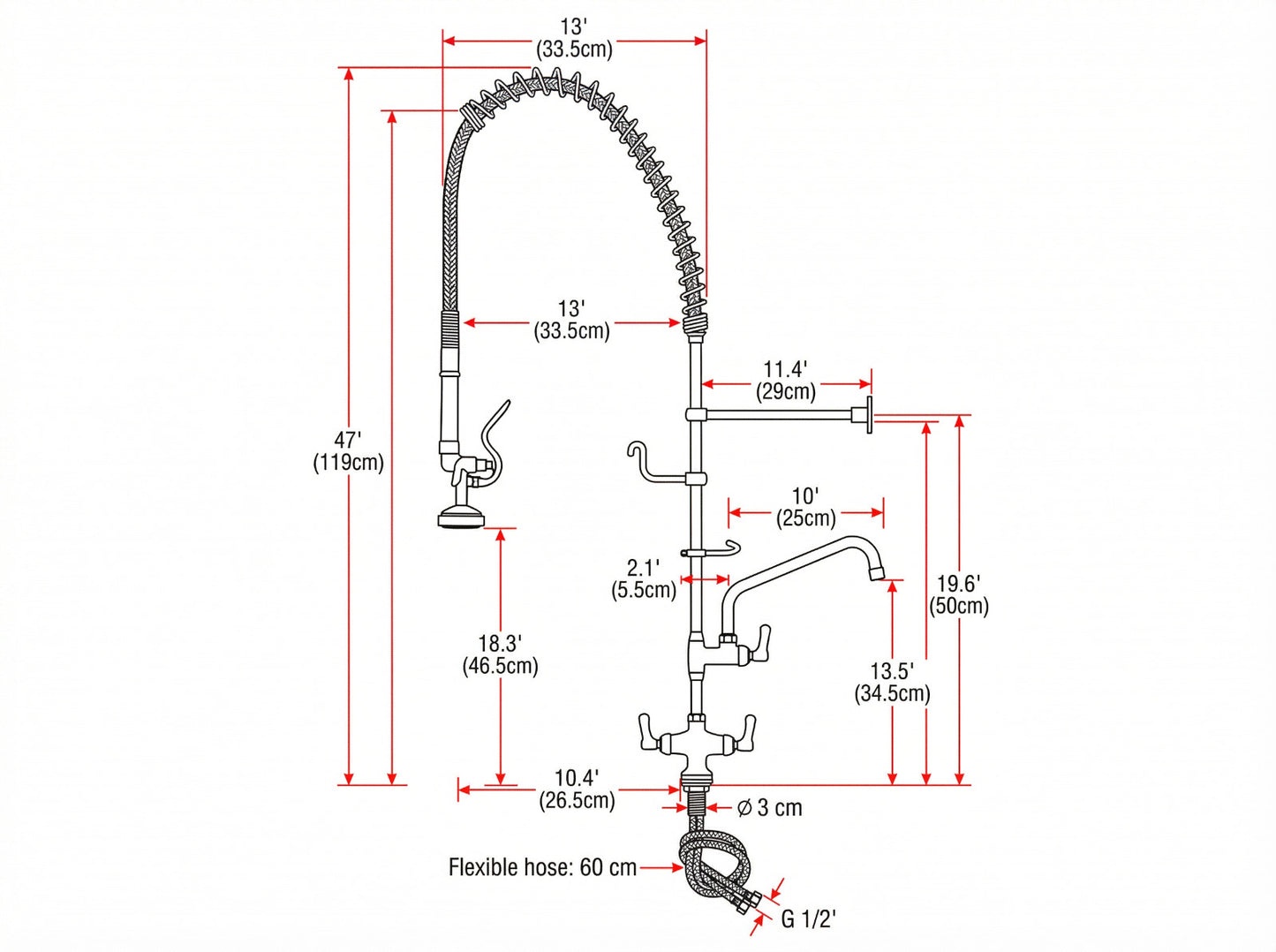 GRIFO ALTO MEZCLADOR ESPIRAL DE USO INSTITUCIONAL INDUSTRIAL PARA LAVAPLATOS